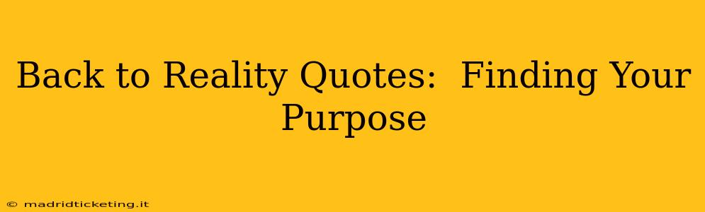 Back to Reality Quotes:  Finding Your Purpose