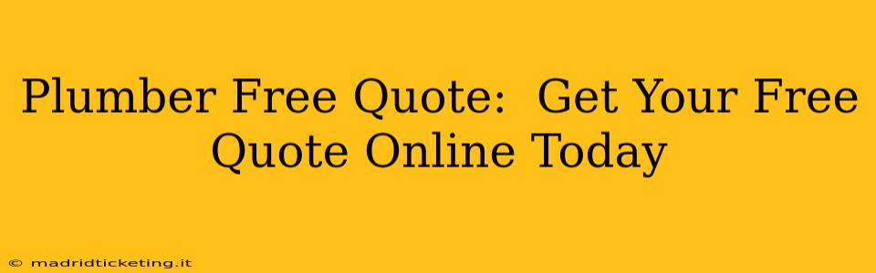 Plumber Free Quote:  Get Your Free Quote Online Today